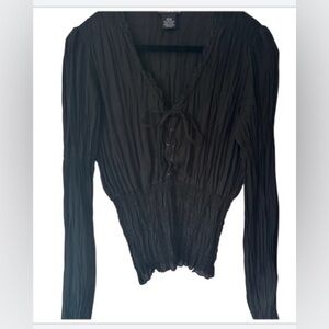 Soya Black Lace Up Top Whimsigoth Peasant Blouse Gothic Cropped M Babydoll Shirt